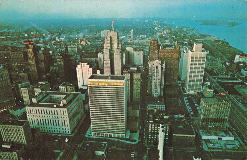 1960's Aerial View Downtown Detroit Michigan Postcard 2R3-157 