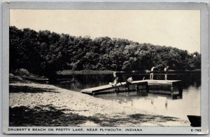 Vtg Plymouth Indiana IN Drubert's Beach on Pretty Lake Dock 1940s View Postcard