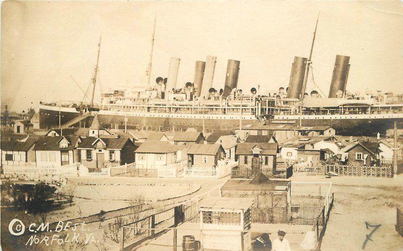 C-1920s Norfolk Virginia RPPC Photo Postcard Steamship at Port 11849