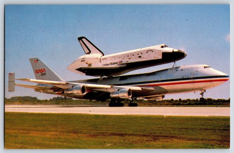 NASA Postcard Space Shuttle Columbia on 747 Carrier at KSC Version 2 BR10