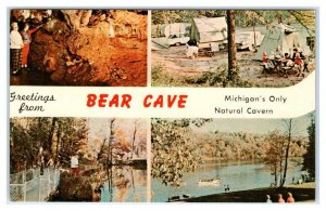 BEAR CAVE, MI ~ Michigan's Only Natural Cavern CAMPERS, TENTS c1960s Postcard