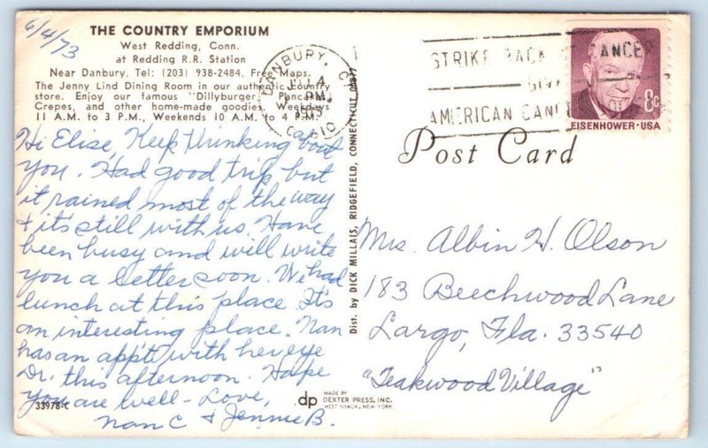 WEST REDDING, CT Connecticut~ Roadside COUNTRY EMPORIUM Restaurant 1973 Postcard