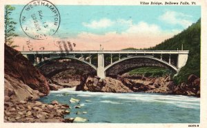 Vintage Postcard 1955 View Of Villas Bridge Bellows Falls Walpole New Hampshire