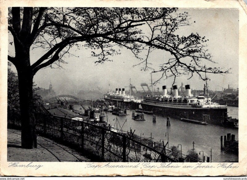 Germany Hamburg Harbor Scene With Steamers 1966