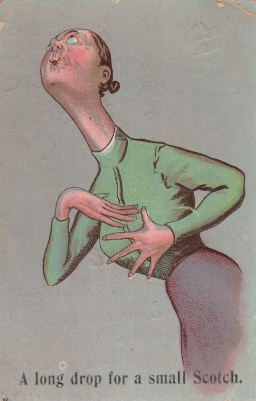 Saggy Boobs Long Drop To Alcoholic Scotch Drink Comic Old Postcard