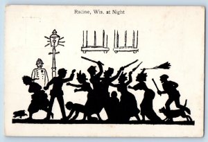 Racine Wisconsin Postcard Night Silhouette Fighting Lamp c1905 Vintage Antique