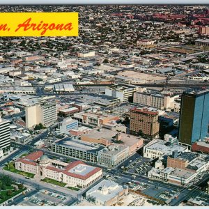 c1960s Tucson AZ Downtown Aerial Birds Eye Court House City Hall Government A241