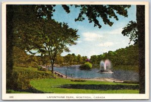 Vtg Montreal Quebec Canada Lafontaine Park Lake and Fountain View Postcard