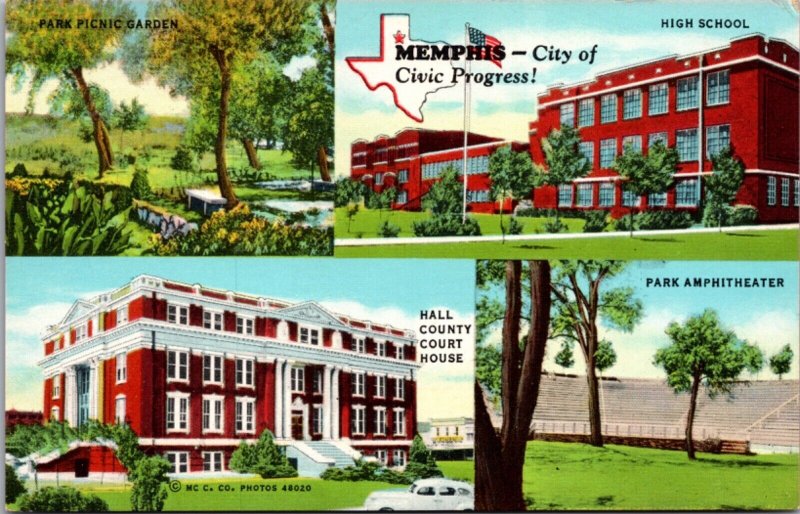 Linen Postcard Multiple Views of Memphis, Tennessee