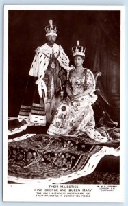 RPPC King George & Queen Mary Coronation Robes Portrait ENGLAND UK Postcard