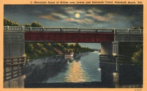 Vintage Postcard 1920's Moonlight Scene at Bridge Rehoboth Beach Delaware DE