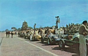 Indianapolis IN 500 Mile Speedway Race Cars Last View Of Pit Area, Postcard