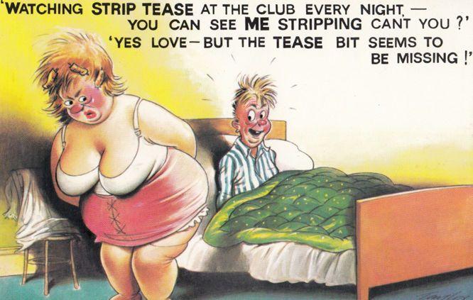 Fat Lady Cant Please Husband Striptease Dancing Failure Comic Humour Postcard