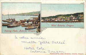 c1905 Split View Postcard; Fishing Fleet & West Astoria OR Posted