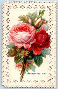 c1910's Roses Flowers Remember Me Die Cut Embossed Perkins Missouri MO Postcard