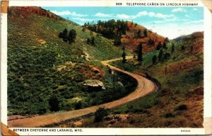 Telephone Canon Lincoln Highway Mountains Winding Old Road WB Postcard VTG PM 