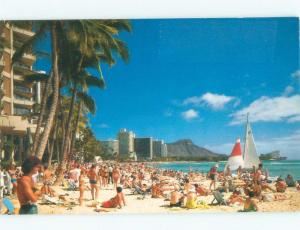 Damaged By Tape On Front Pre-1980 BEACH SCENE Waikiki - Honolulu Hawaii HI d8038