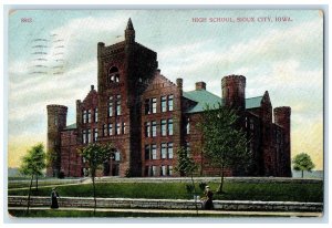 1908 Exterior View High School Building Sioux City Iowa Antique Vintage Postcard