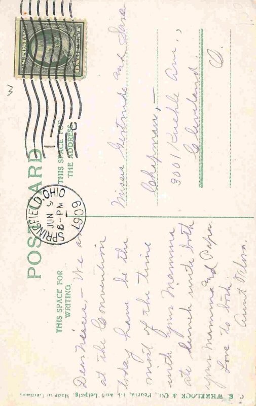 Wittenberg College Recitation Hall Springfield Ohio 1909 postcard