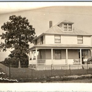 c1910s House Residence RPPC Fence Porch Real Photo Postcard Hoeman? Lovely A85