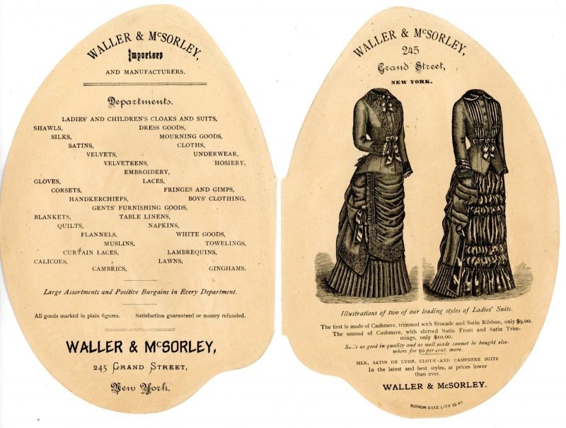 1880s Engraved Die-Cut Clam Shell Folder Waller & McSorley NY 3B