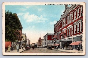 J97/ Fostoria Ohio Postcard c1910 North Main Street Stores Trolley  365