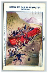 Vintage 1930 Comic Postcard People Falling Out of Antique Car - Left Behind