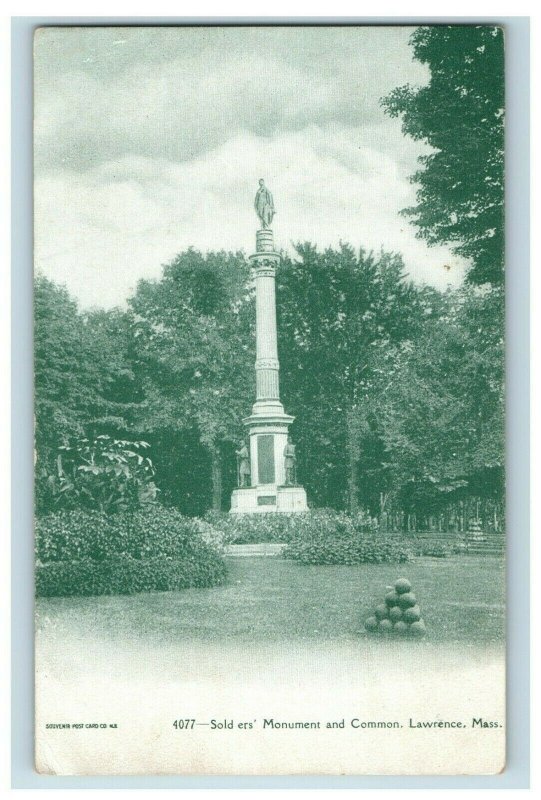 Circa 1900-07 Soldiers' Monument & Commons, Lawrence, Massachusetts Vintage P15