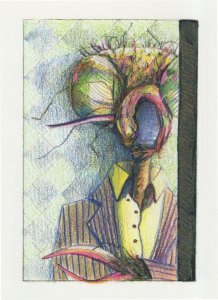 Space Monster Alien In Fashion Suit Horror Art Painting Postcard