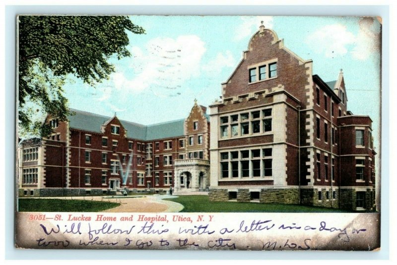 St. Luckes Home and Hospital Utica New York 1910 Antique Vintage Postcard