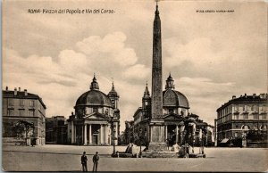 Vtg Roma Piazza del Popole e Vin del Corsa Rome Italy Postcard