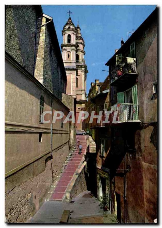 Modern Postcard The French Riviera Menton Old Town picturesque streets L'Egli...