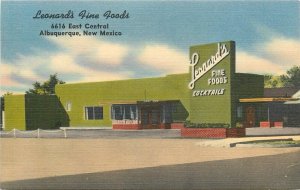 Postcard 1940s Route 66 New Mexico Albuquerque Leonard's Fine Foods NM24-1439