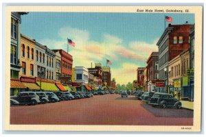 c1940 East Main Street Exterior Building Classic Car Galesburg Illinois Postcard