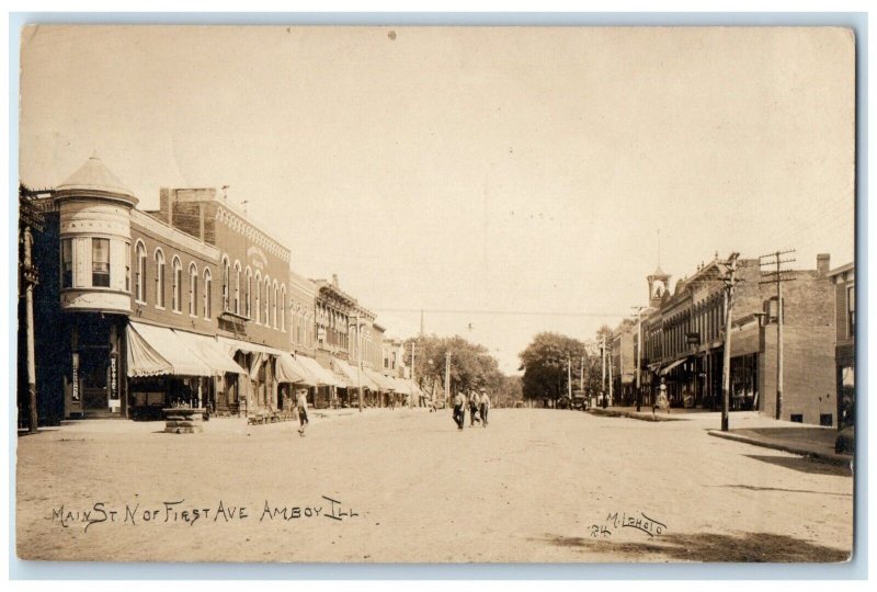 1912 Main Street N Of First Avenue Amboy Illinois IL RPPC Photo Antique Postcard