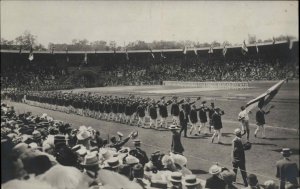 Stockholm Olympics Parade Swedish Officials c1912 Real Photo Postcard