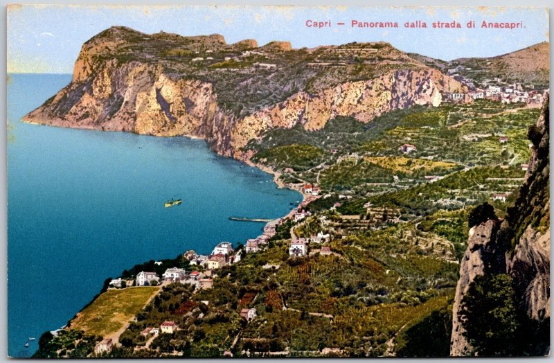 Capri Panorama Dalla Strada di Anacapri Italy Mountains Rockies Postcard