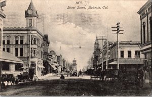 View of Scene on 10th Street Modesto CA Vintage Postcard I51