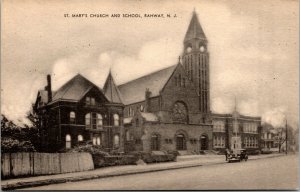 Vtg 1940s St Mary's Church & School Rahway NJ Mayrose Co Collotype Postcard