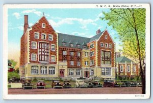 White Plains New York Postcard YMCA Building Classic Cars Front View 1940 Linen