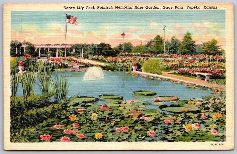 Vtg Topeka Kansas Lily Pond Reinisch Memorial Rose Garden Gage Park Postcard