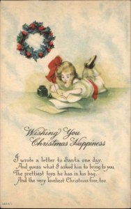 Christmas Children Girl Writes Letter Wreath Bergman c1900s-10s Postcard