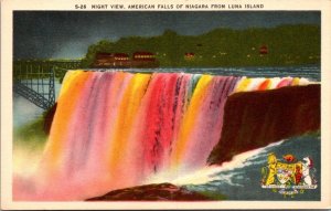 Canada Niagara Falls Night vIew Of American Falls From Luna Island