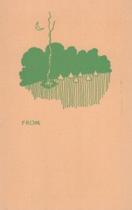 Camp Fire Crescent Moon Tent Boy Scouts Girl Guides Old Greetings Postcard