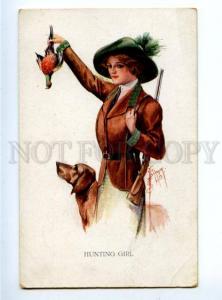 156562 Hunting Girl HUNT Setter by BARBER Vintage Colorful PC