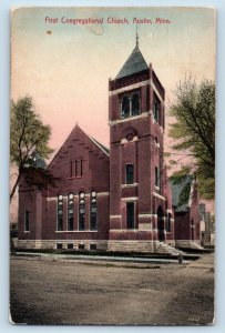 Austin Minnesota Postcard First Congregational Church Chapel Road 1914 Vintage