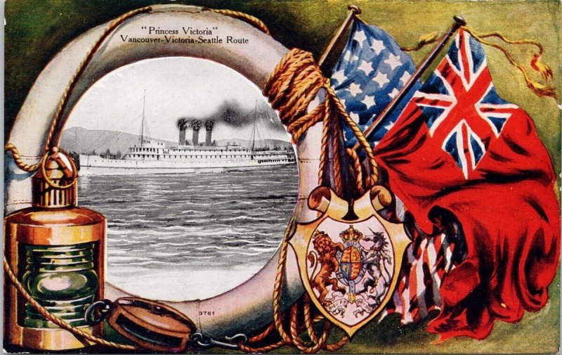 CPR 'Princess Victoria' Ship Vancouver Victoria Seattle Patriotic Postcard H60
