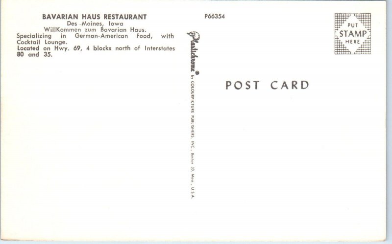 1960s Bavarian Haus Restaurant Des Moines IA Postcard