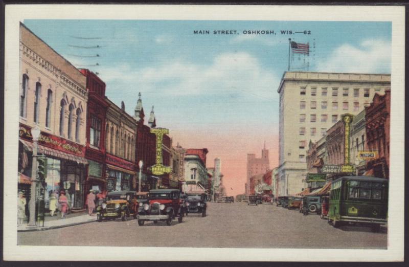 Main Street Oshkosh,WI Postcard