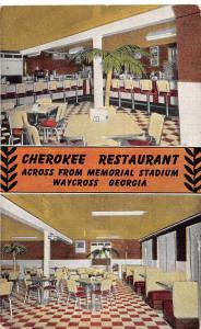 Georgia Ga Postcard Linen WAYCROSS Cherokee Restaurant Roadside Interior 2View